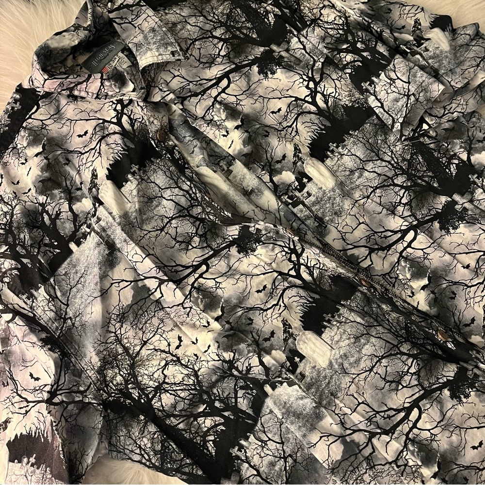 Vintage 90s/Y2K Goth Cemetery Bats AOP Button Up 100% Cotton